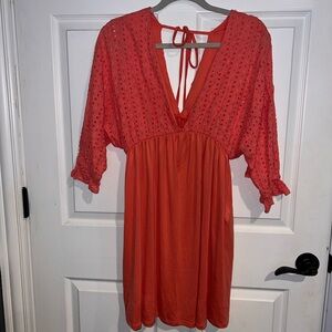 Elegant Coral Eyelet Dress